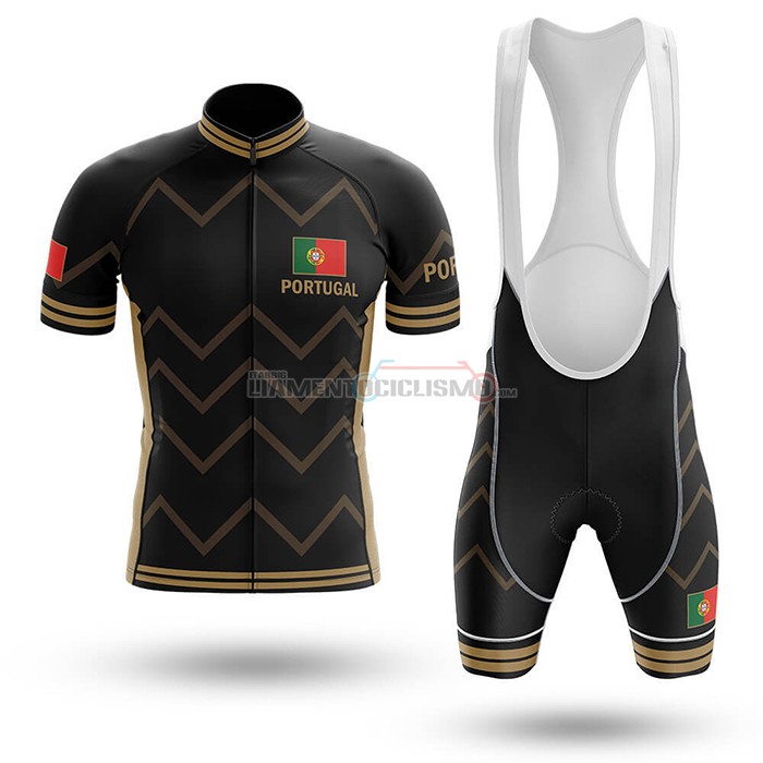 Abbigliamento Ciclismo Campione Portugal Manica Corta 2020 Nero Giallo